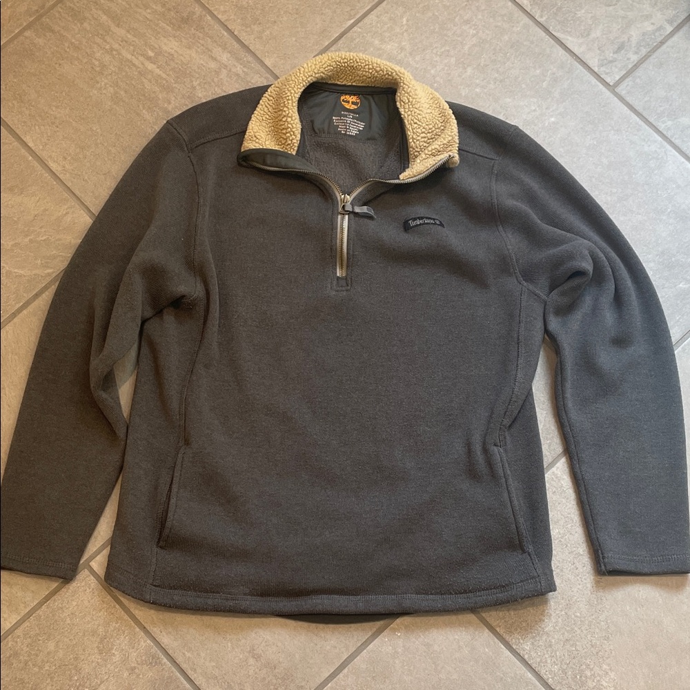 Timberland Fleece Quarter Zip Men Pullover with Faux Fur Collar Size Large